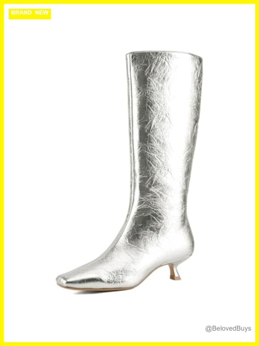 Faux Leather Knee High Boots Square Toe Kitten Heel Side Zip Tall